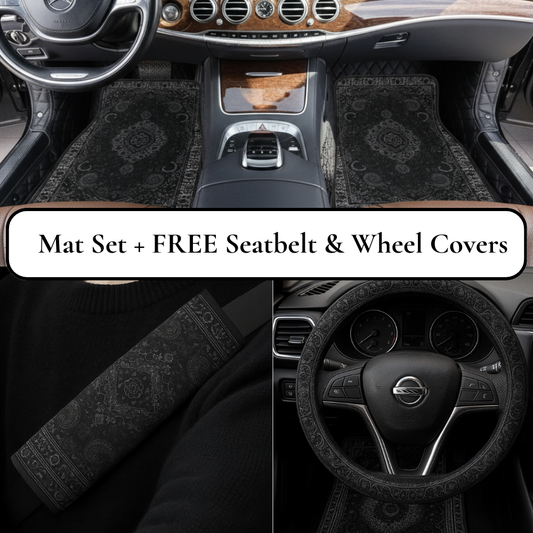 Obsidian Black 4 Piece Mat Set + Free Seatbelt & Wheel Covers